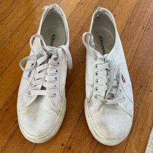 Worn white, platform Superga sneakers